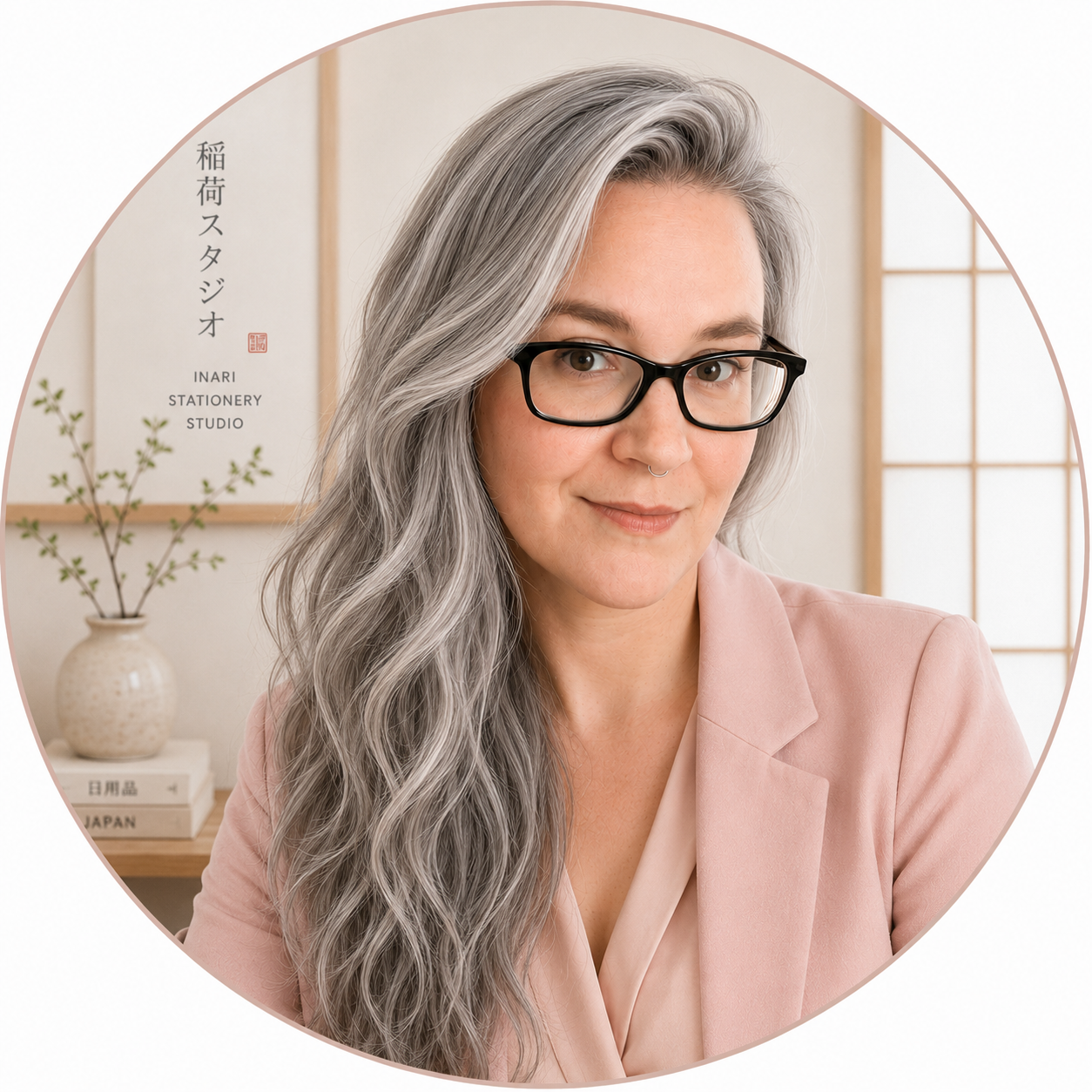 Gin, founder of Inari Stationery Strategy, in a warm minimal studio