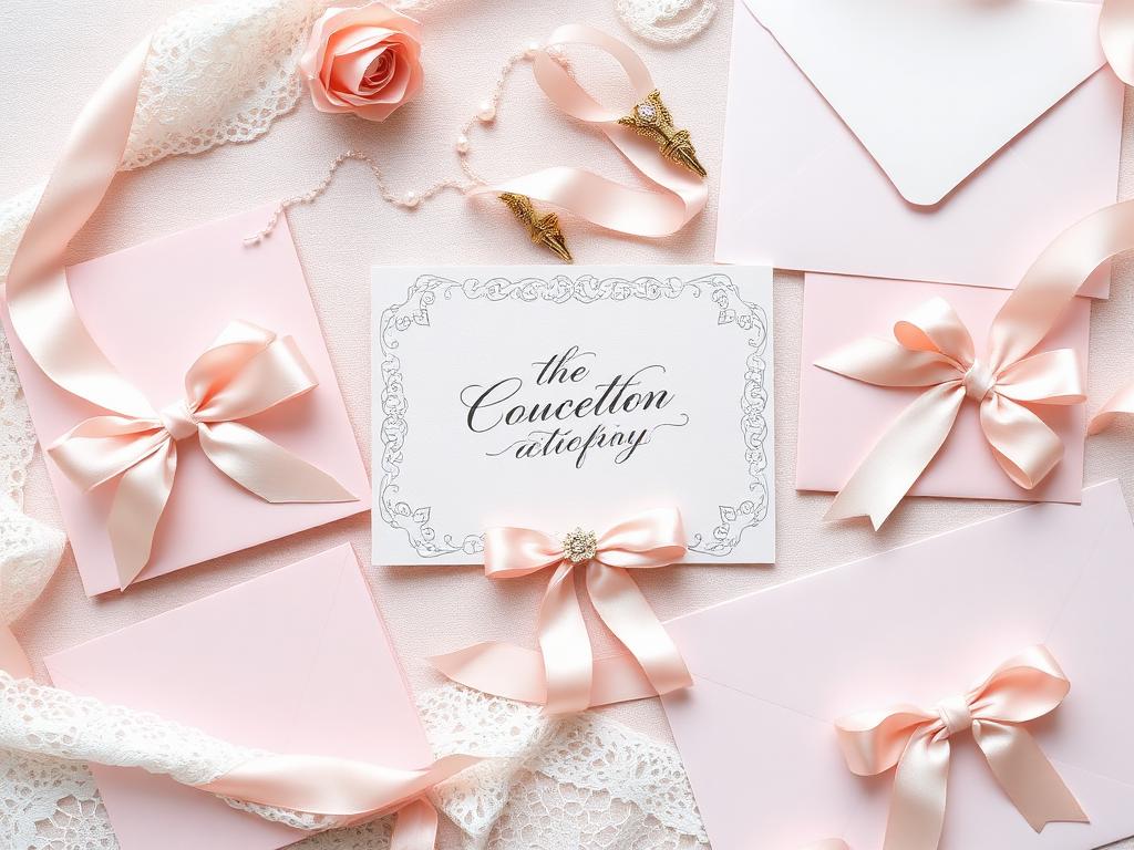 Coquette stationery: pink paper, satin bows, lace and pearls