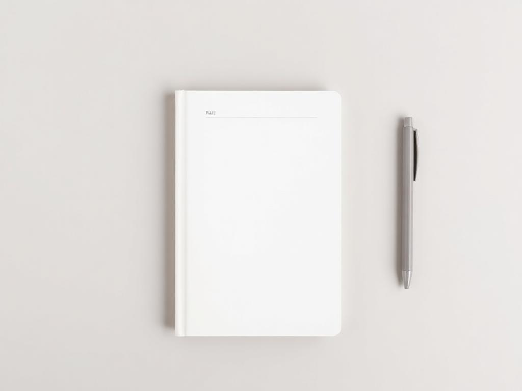Minimalist stationery: plain off-white notebook and a single neutral pen