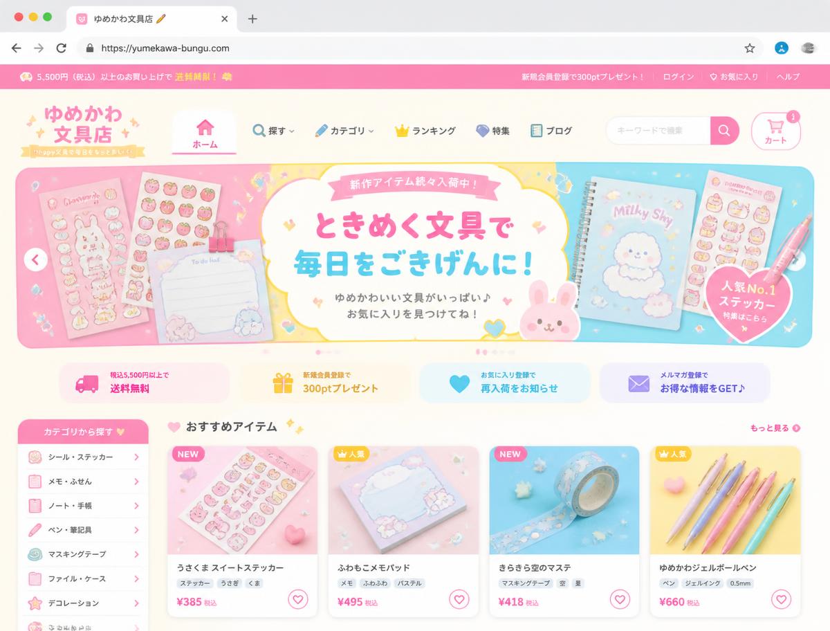 ソフトポップスタイルのShopifyストア例